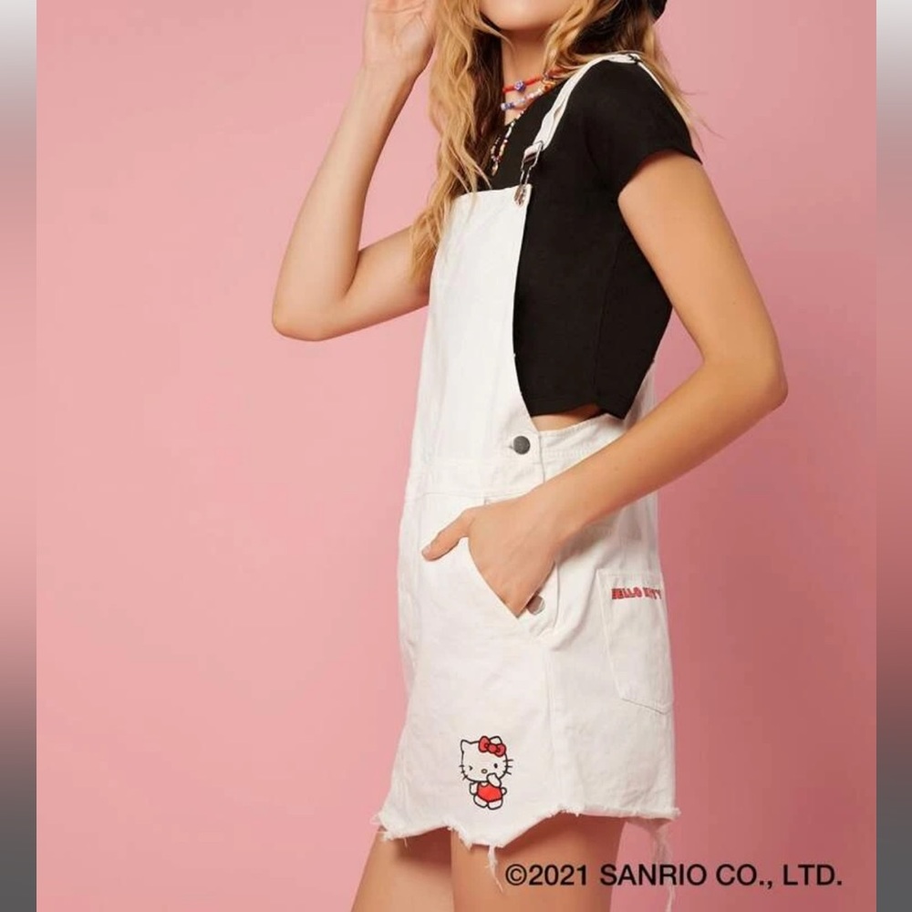 SHEIN X Hello Kitty White Overall Jean Dress
